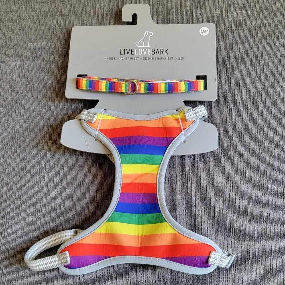 Live Love Bark Pride Dog Harness and matching leash Set Sz Medium